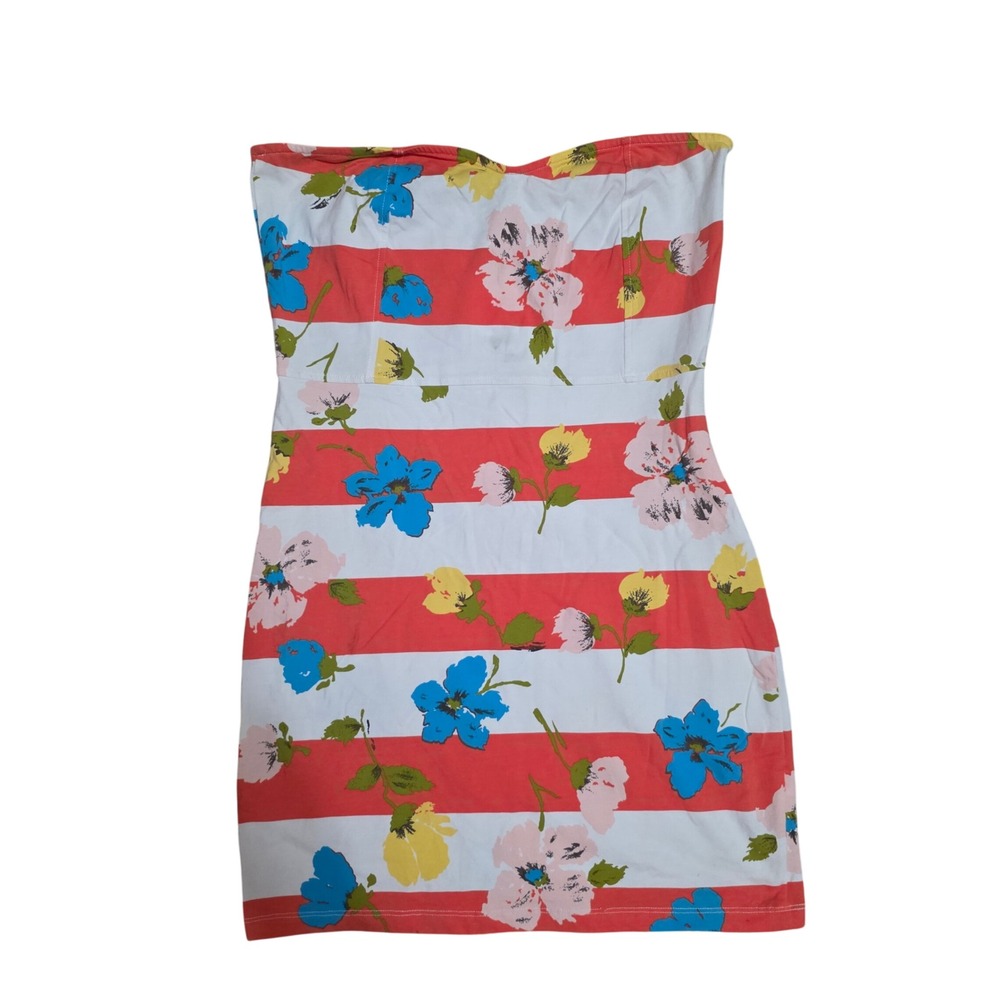 Topshop Floral Striped Strapless Mini Dress Red White Blue Yellow US 10